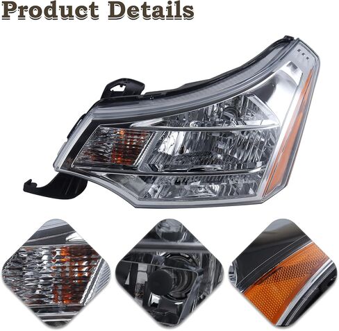 A Pair Headlight Compatible for 2008-2011 Ford Focus S/SE/SES/SEL Chrome Housing with Amber Reflector Headlamp Assembly Left Driver&Right Passenger 8S4Z13008F FO2502244 8S4Z13008E FO2503244 in Saudi Arabia