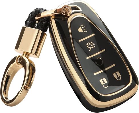 متوافق مع غطاء Chevy Key Fob، سلاسل المفاتيح الذهبية، لسيارة شيفروليه إكوينوكس ماليبو كروز تاهو كامارو ترافيرس بليزر فولت ملحقات بولت، 5 أزرار (أسود) in Kuwait