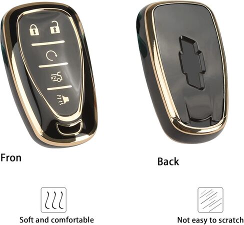 متوافق مع غطاء Chevy Key Fob، سلاسل المفاتيح الذهبية، لسيارة شيفروليه إكوينوكس ماليبو كروز تاهو كامارو ترافيرس بليزر فولت ملحقات بولت، 5 أزرار (أسود) in Kuwait