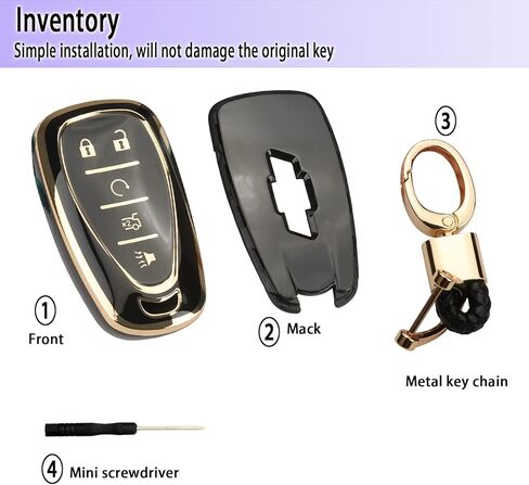 متوافق مع غطاء Chevy Key Fob، سلاسل المفاتيح الذهبية، لسيارة شيفروليه إكوينوكس ماليبو كروز تاهو كامارو ترافيرس بليزر فولت ملحقات بولت، 5 أزرار (أسود) in Kuwait