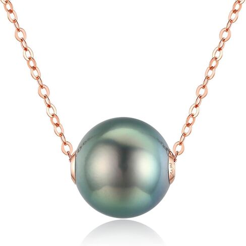 18K Gold Floating Tahitian Black Single Pearl Pendant Necklace with 18K Solid Gold Chain or 18K Gold Plated 925 Sterling Silver Chain- Birthday Anniversary Jewelry Gifts for Wife Mom Daughter Women in Kuwait