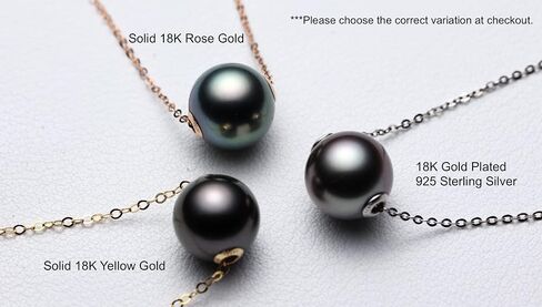 18K Gold Floating Tahitian Black Single Pearl Pendant Necklace with 18K Solid Gold Chain or 18K Gold Plated 925 Sterling Silver Chain- Birthday Anniversary Jewelry Gifts for Wife Mom Daughter Women in Kuwait