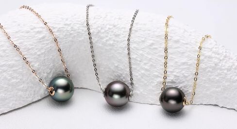 18K Gold Floating Tahitian Black Single Pearl Pendant Necklace with 18K Solid Gold Chain or 18K Gold Plated 925 Sterling Silver Chain- Birthday Anniversary Jewelry Gifts for Wife Mom Daughter Women in Kuwait