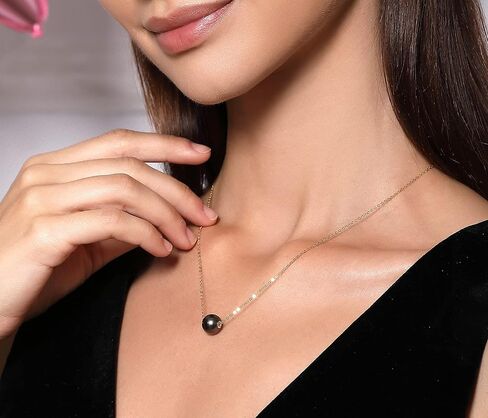 18K Gold Floating Tahitian Black Single Pearl Pendant Necklace with 18K Solid Gold Chain or 18K Gold Plated 925 Sterling Silver Chain- Birthday Anniversary Jewelry Gifts for Wife Mom Daughter Women in Kuwait