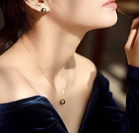 18K Gold Floating Tahitian Black Single Pearl Pendant Necklace with 18K Solid Gold Chain or 18K Gold Plated 925 Sterling Silver Chain- Birthday Anniversary Jewelry Gifts for Wife Mom Daughter Women in Kuwait
