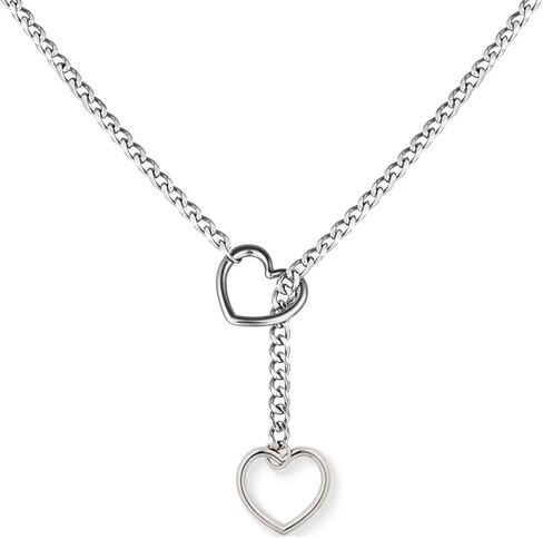 Heart O-Ring Slip Chain Necklace Punk Rock Stainless Steel Cuban Y-Necklace in Kuwait