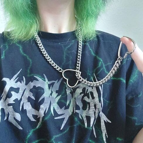 Heart O-Ring Slip Chain Necklace Punk Rock Stainless Steel Cuban Y-Necklace in Kuwait