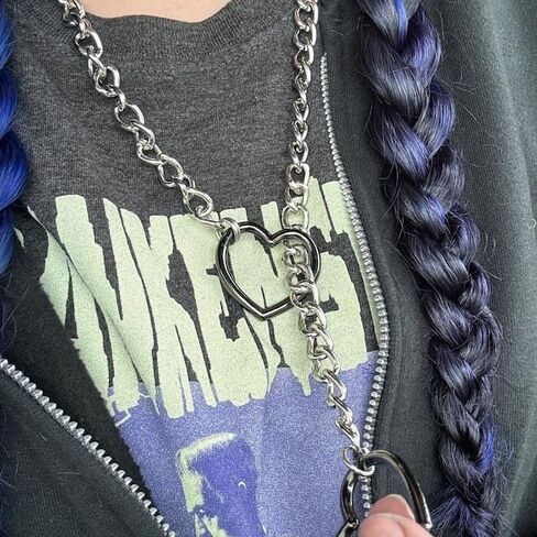 Heart O-Ring Slip Chain Necklace Punk Rock Stainless Steel Cuban Y-Necklace in Kuwait