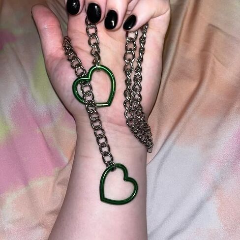 Heart O-Ring Slip Chain Necklace Punk Rock Stainless Steel Cuban Y-Necklace in Kuwait