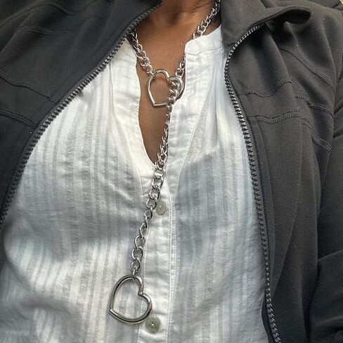 Heart O-Ring Slip Chain Necklace Punk Rock Stainless Steel Cuban Y-Necklace in Kuwait