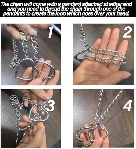 Heart O-Ring Slip Chain Necklace Punk Rock Stainless Steel Cuban Y-Necklace in Kuwait