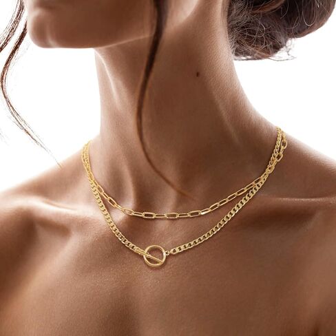 قلادة ذهبية مكتنزة للنساء، 14 قيراط مطلية بالذهب الكوبي وصلة مشبك ورق سلسلة قلادة سحر الطبقات القلائد للنساء العصرية بيان متعرجة قلادة قلادة للنساء مجوهرات الذهب السميك in Kuwait