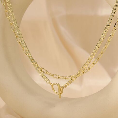 قلادة ذهبية مكتنزة للنساء، 14 قيراط مطلية بالذهب الكوبي وصلة مشبك ورق سلسلة قلادة سحر الطبقات القلائد للنساء العصرية بيان متعرجة قلادة قلادة للنساء مجوهرات الذهب السميك in Kuwait