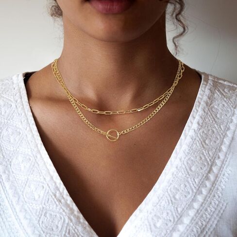 قلادة ذهبية مكتنزة للنساء، 14 قيراط مطلية بالذهب الكوبي وصلة مشبك ورق سلسلة قلادة سحر الطبقات القلائد للنساء العصرية بيان متعرجة قلادة قلادة للنساء مجوهرات الذهب السميك in Kuwait