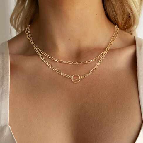 قلادة ذهبية مكتنزة للنساء، 14 قيراط مطلية بالذهب الكوبي وصلة مشبك ورق سلسلة قلادة سحر الطبقات القلائد للنساء العصرية بيان متعرجة قلادة قلادة للنساء مجوهرات الذهب السميك in Kuwait