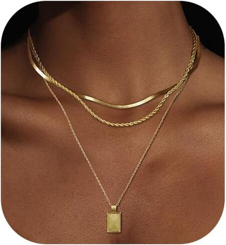 قلادة ذهبية مكتنزة للنساء، 14 قيراط مطلية بالذهب الكوبي وصلة مشبك ورق سلسلة قلادة سحر الطبقات القلائد للنساء العصرية بيان متعرجة قلادة قلادة للنساء مجوهرات الذهب السميك in Kuwait