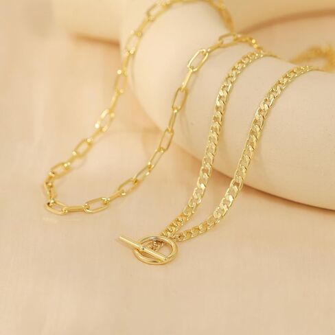 قلادة ذهبية مكتنزة للنساء، 14 قيراط مطلية بالذهب الكوبي وصلة مشبك ورق سلسلة قلادة سحر الطبقات القلائد للنساء العصرية بيان متعرجة قلادة قلادة للنساء مجوهرات الذهب السميك in Kuwait