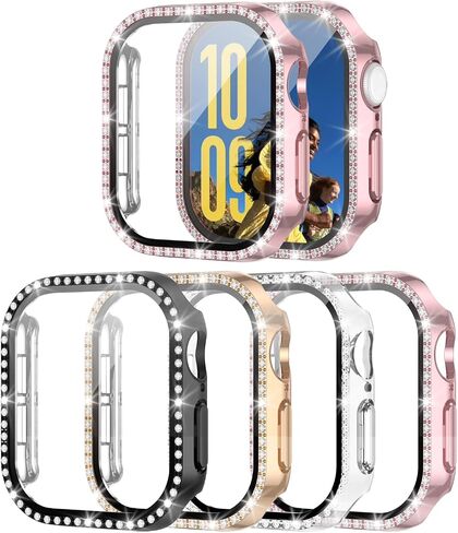 4 عبوات حافظة لامعة لساعة Apple Watch SE 3/SE 2/SE/6/5/4 واقي شاشة مقاس 40 مم | المرأة بريق حجر الراين الماس مقاومة للخدش حساسة اللمس الصلب حافظة كمبيوتر غطاء الوجه ل iWatch اكسسوارات SE 3 40 مللي متر in Kuwait