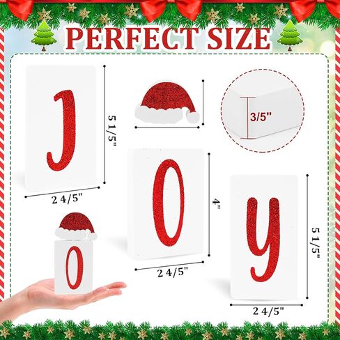 Joy Hohoho Christmas Signs Table Decorations Indoor, 2 in 1 Xmas Santa Hat Tiered Tray Decor Set of 4, Glitter Wood X-mas Sign Tabletop Decoration for Party Home Shelf Door Display (Santa Hat) in Saudi Arabia