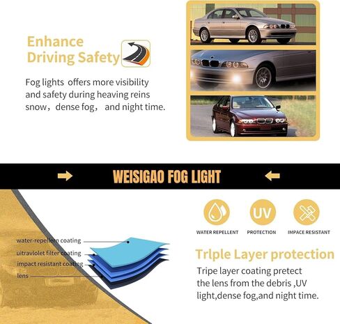 مصابيح الضباب لـ 2001 2002 2003 BMW 5 Series E39 BMW 525i BMW 530i BMW 540i (ث/س M-Technik Sport Pkg) زوج مصابيح الضباب البديلة OEM مع المصابيح (عدسة الدخان) in Kuwait