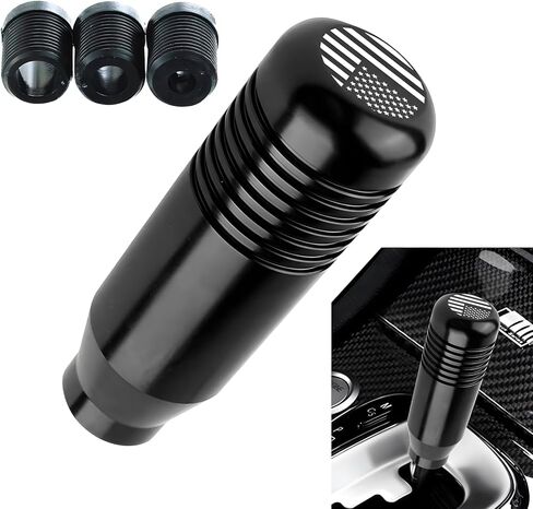 قطعة واحدة من مقابض تحويل السيارة ذات العلم الأمريكي، لمسة مريحة، زخرفة معدنية متينة لمحول السيارة مع محولات، ملحقات ذراع ناقل الحركة للسيارات ذات الوزن العالمي (أسود) in Kuwait