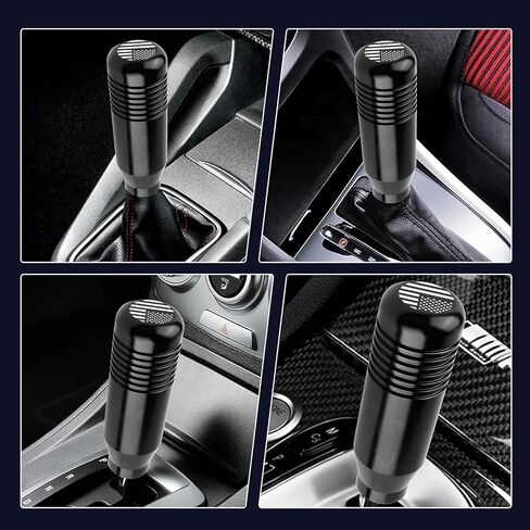 قطعة واحدة من مقابض تحويل السيارة ذات العلم الأمريكي، لمسة مريحة، زخرفة معدنية متينة لمحول السيارة مع محولات، ملحقات ذراع ناقل الحركة للسيارات ذات الوزن العالمي (أسود) in Kuwait