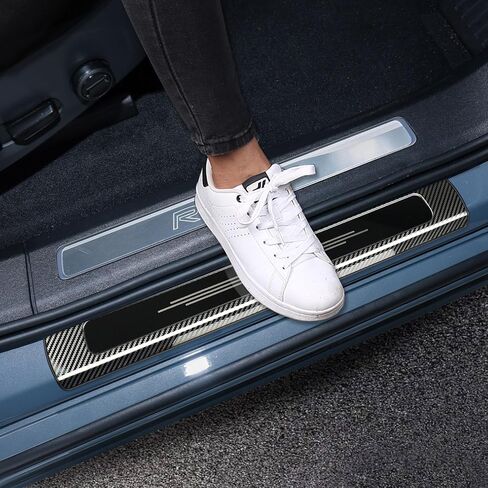 Stainless Steel Outer Door Sill Protector Cover Trim Accessories Interior Door Entry Guard Plate Decoration Sticker for XC90 Carbon Fiber (2016-2024) in Saudi Arabia