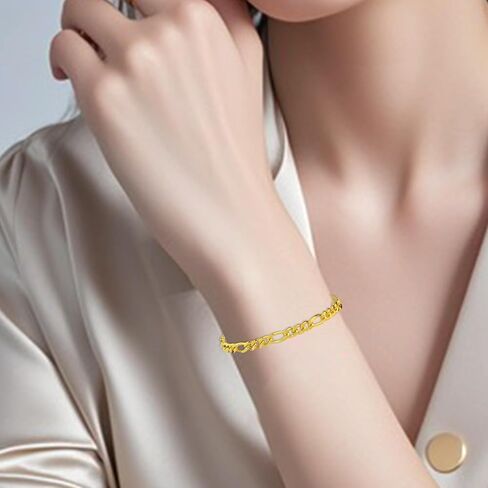 14K Gold Figaro Link Bracelets for Women & Men - Dainty Gold Jewelry, Elegant Chain Design, Gift-Ready 6.5MM in Sizes 7 to 9 Inches in Saudi Arabia