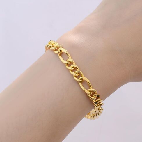 14K Gold Figaro Link Bracelets for Women & Men - Dainty Gold Jewelry, Elegant Chain Design, Gift-Ready 6.5MM in Sizes 7 to 9 Inches in Saudi Arabia