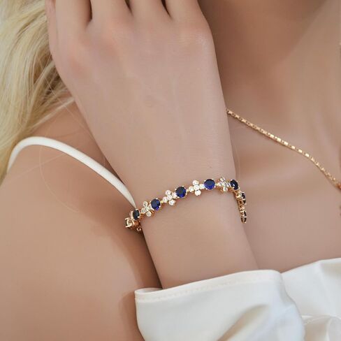 سوار ذهبي مزخرف بأحجار الزركونيا المكعبة باللون الأزرق/الأحمر/الأخضر/الأرجواني للنساء، سوار عصري مطلي بالذهب عيار 18 قيراط، هدية للزوجة الصديقة والأم in Kuwait