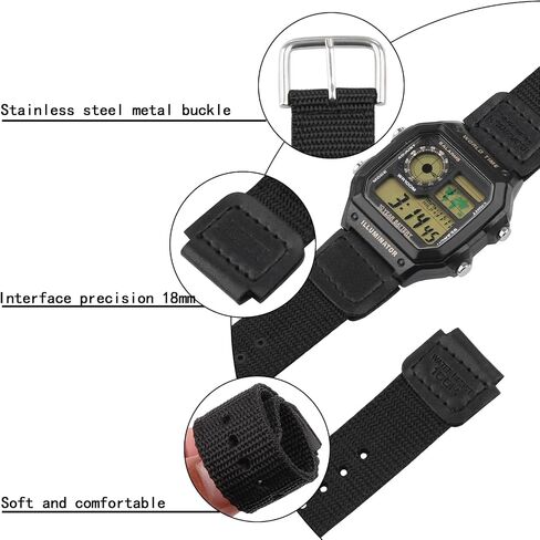 18mm Nylon Watch strap Men's pin buckle compatible with Casio AE1200 1100 W-218H W-S210 SGW-300 400 F-108 MRW-200 AEQ-110 Outdoor Sports watch bands bracelet Wristband in Saudi Arabia
