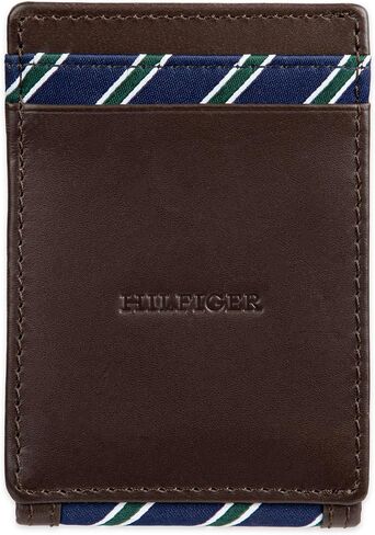 Tommy Hilfiger Men's RFID Classic Stripe Fabric Inlay Leather Wallet-Passcase, Trifold and Magnetic Front Pocket in Saudi Arabia