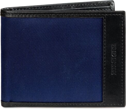 Tommy Hilfiger Men's RFID Classic Stripe Fabric Inlay Leather Wallet-Passcase, Trifold and Magnetic Front Pocket in Saudi Arabia