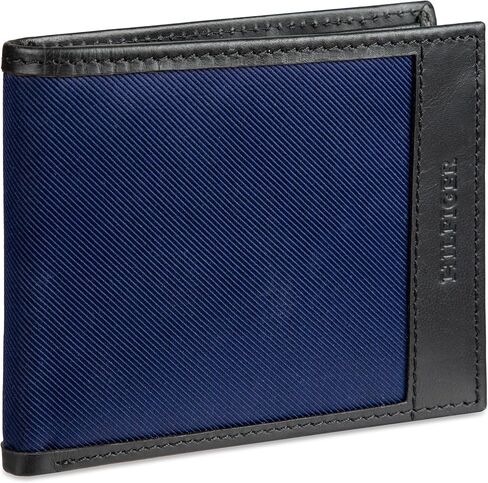 Tommy Hilfiger Men's RFID Classic Stripe Fabric Inlay Leather Wallet-Passcase, Trifold and Magnetic Front Pocket in Saudi Arabia