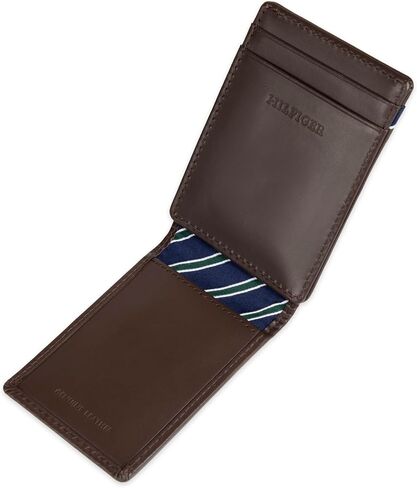 Tommy Hilfiger Men's RFID Classic Stripe Fabric Inlay Leather Wallet-Passcase, Trifold and Magnetic Front Pocket in Saudi Arabia