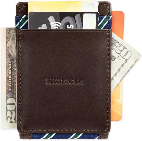 Tommy Hilfiger Men's RFID Classic Stripe Fabric Inlay Leather Wallet-Passcase, Trifold and Magnetic Front Pocket in Saudi Arabia