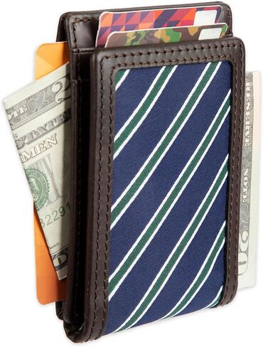 Tommy Hilfiger Men's RFID Classic Stripe Fabric Inlay Leather Wallet-Passcase, Trifold and Magnetic Front Pocket in Saudi Arabia
