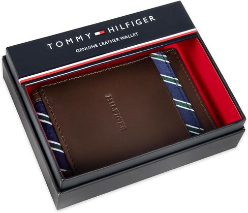 Tommy Hilfiger Men's RFID Classic Stripe Fabric Inlay Leather Wallet-Passcase, Trifold and Magnetic Front Pocket in Saudi Arabia