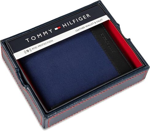 Tommy Hilfiger Men's RFID Classic Stripe Fabric Inlay Leather Wallet-Passcase, Trifold and Magnetic Front Pocket in Saudi Arabia