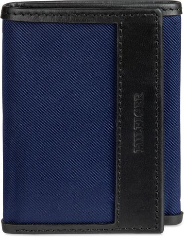 Tommy Hilfiger Men's RFID Classic Stripe Fabric Inlay Leather Wallet-Passcase, Trifold and Magnetic Front Pocket in Saudi Arabia