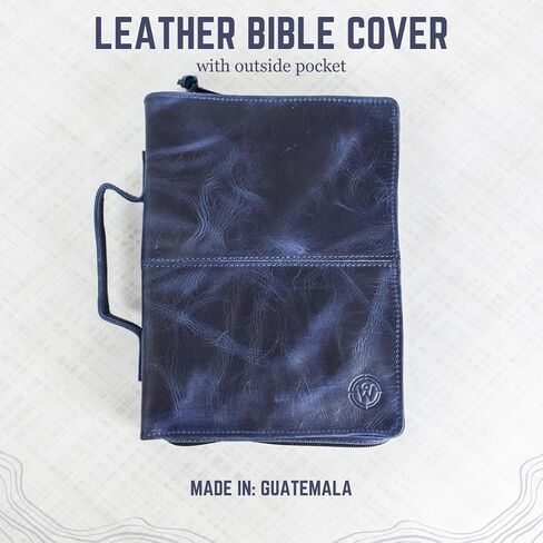 Full Grain, Natural Leather Bible Cover/Case with Zipper - Handmade in Saudi Arabia
