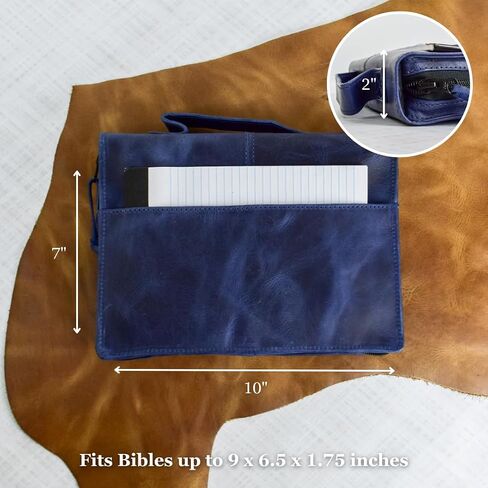 Full Grain, Natural Leather Bible Cover/Case with Zipper - Handmade in Saudi Arabia