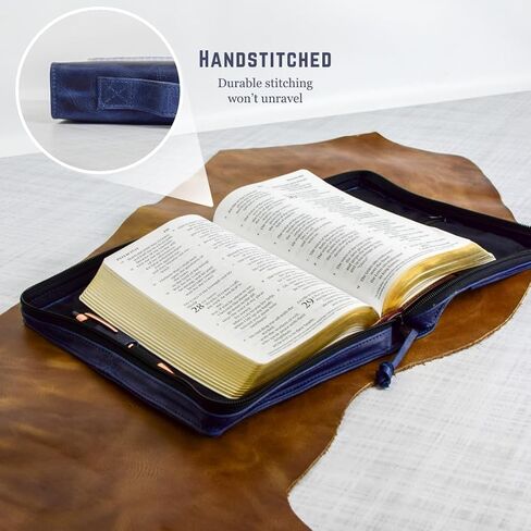 Full Grain, Natural Leather Bible Cover/Case with Zipper - Handmade in Saudi Arabia