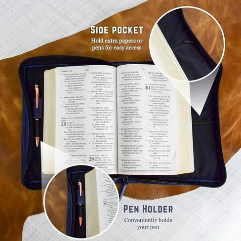 Full Grain, Natural Leather Bible Cover/Case with Zipper - Handmade in Saudi Arabia