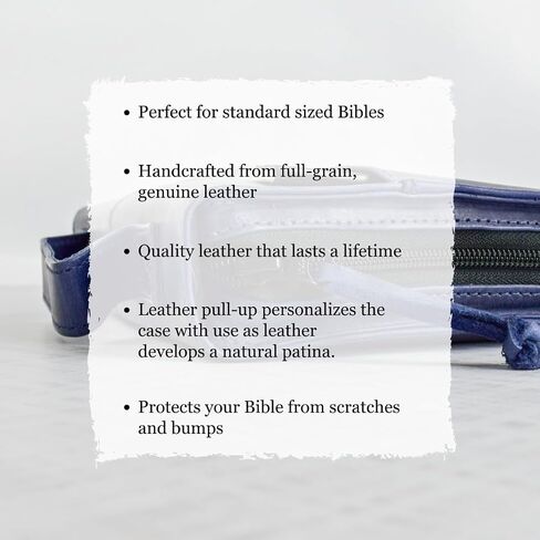 Full Grain, Natural Leather Bible Cover/Case with Zipper - Handmade in Saudi Arabia