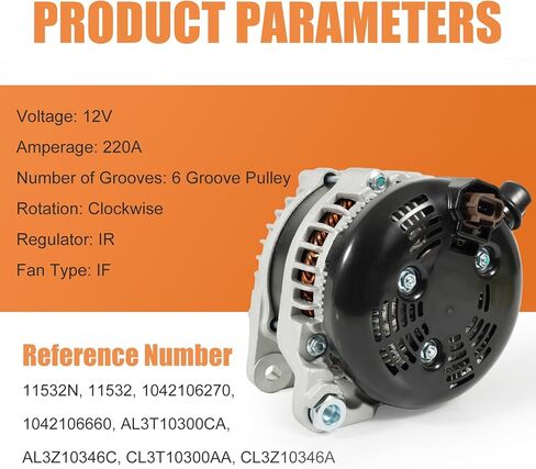 المولد الجديد AND0577 متوافق مع Ford F-150 F150 V8 5.0L، 2011 2012 2013 2014 #Replace 1042106270، 104210-6270، 1042106660 (12V 220A) in Kuwait