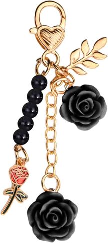 Black Pink Rose Keychain Charms for Wallet School Bag Keyring for Purse Bag Accessories for Backpack Handbags in Saudi Arabia