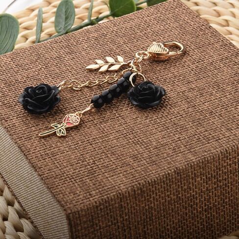Black Pink Rose Keychain Charms for Wallet School Bag Keyring for Purse Bag Accessories for Backpack Handbags in Saudi Arabia