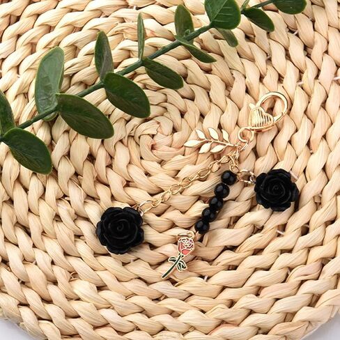 Black Pink Rose Keychain Charms for Wallet School Bag Keyring for Purse Bag Accessories for Backpack Handbags in Saudi Arabia