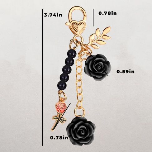 Black Pink Rose Keychain Charms for Wallet School Bag Keyring for Purse Bag Accessories for Backpack Handbags in Saudi Arabia